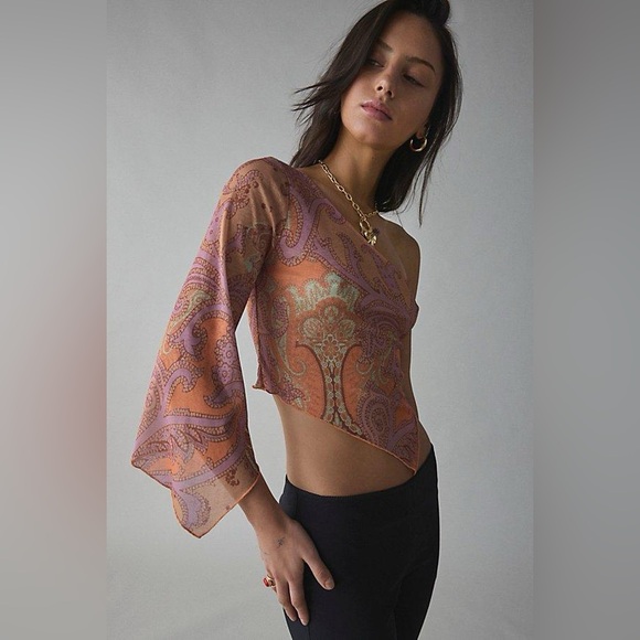 Urban Outfitters Tops - UO Kimchi Blue Paige One Shoulder Top - Paisley Orange Shirt
